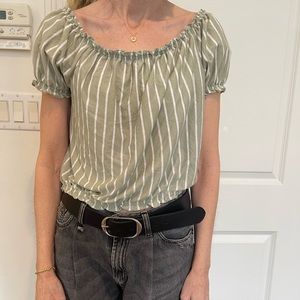 Green with white stripes off the shoulder top. Size small. Brand: American Eagle